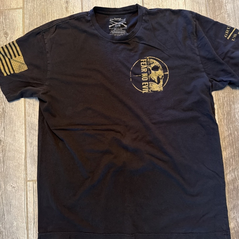 Grunt Style Fear No Evil Black Gold Skull American Flag Graphic T-Shirt
